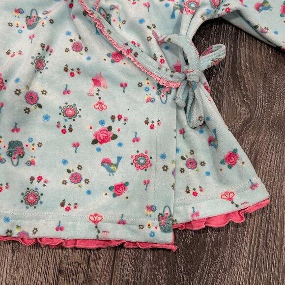 Oilily Light Blue Velour Wrap Top with Pink Flowers, Size 3T - Picture 2 of 7